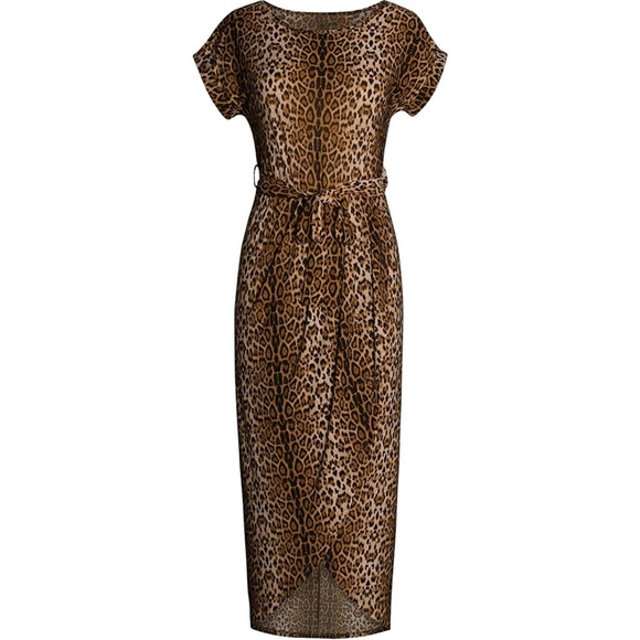 Leopard Print Casual Short Sleeve Maxi Slit Dress - Picture 3 of 3